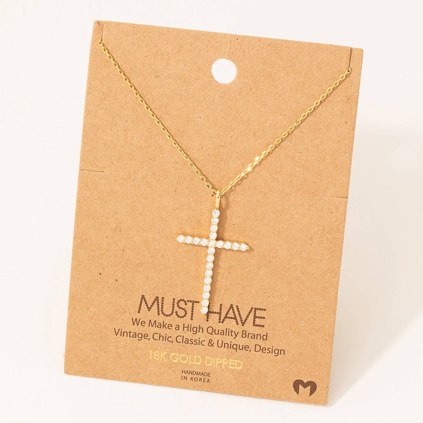 Pave Cross Pendant Chain Necklace- Gold