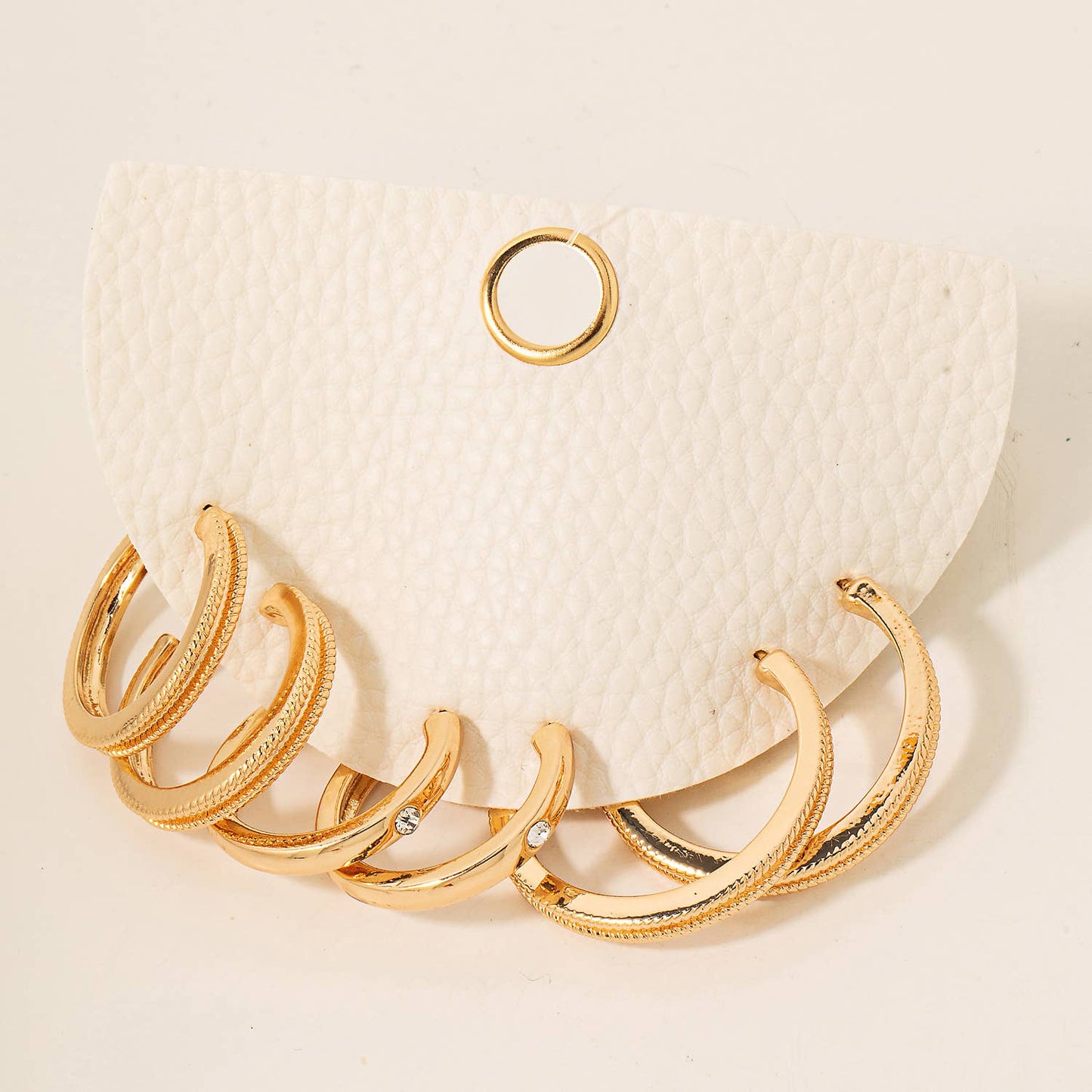 Flat Textured Hoop Earrings Set- Gold