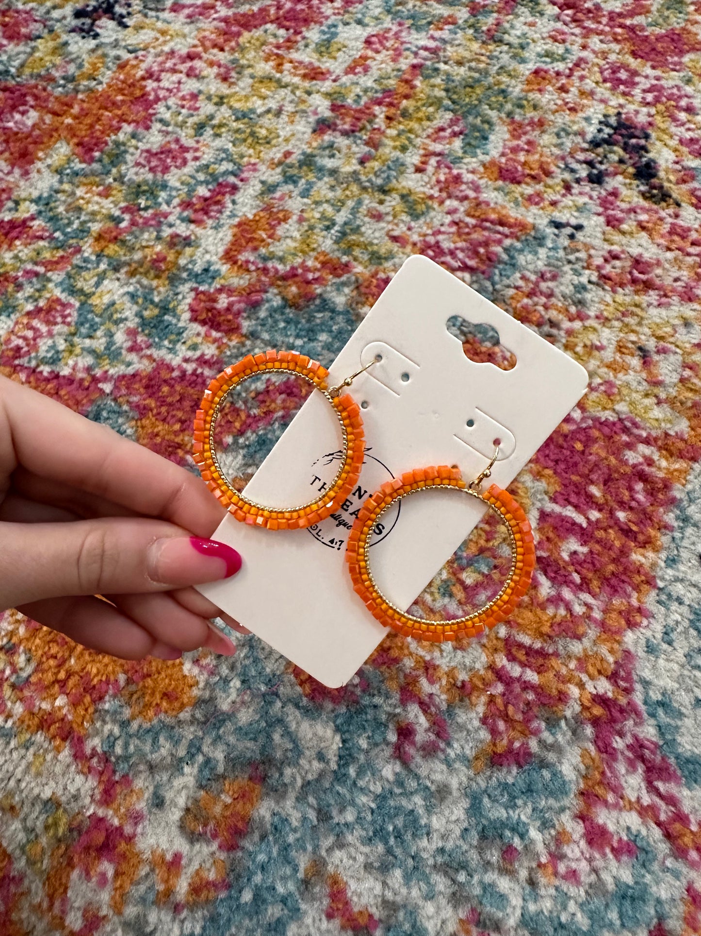 Orange Circle Sparkle Dangle Earrings