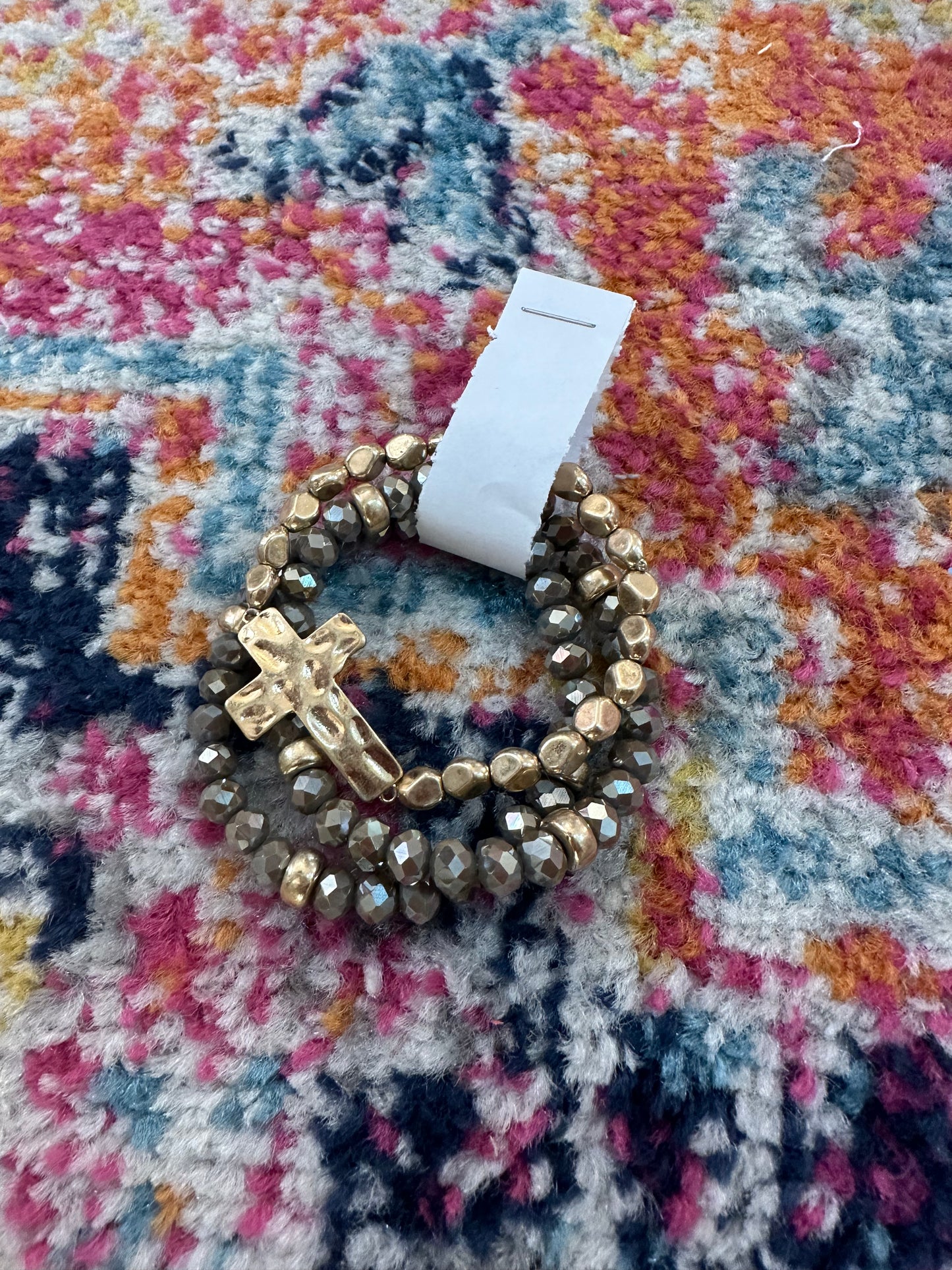 Gray and Gold Cross Bracelet Set