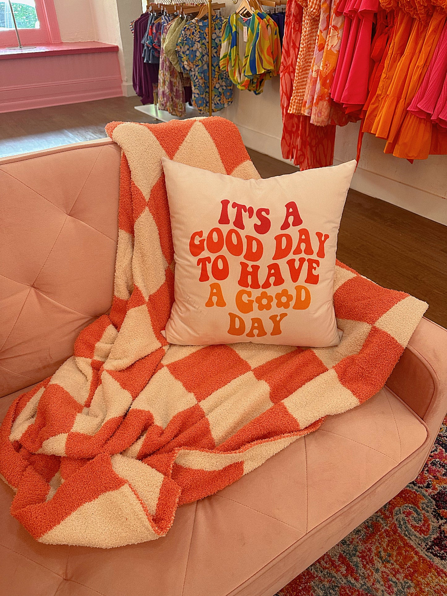 Oh My Comfy Blanket- Coral Checkered