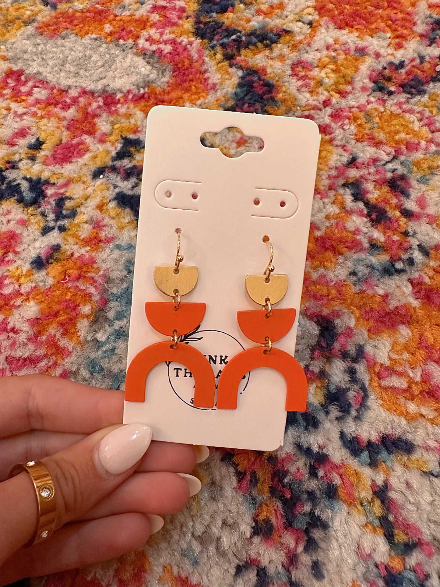 Orange Half Circle Earrings