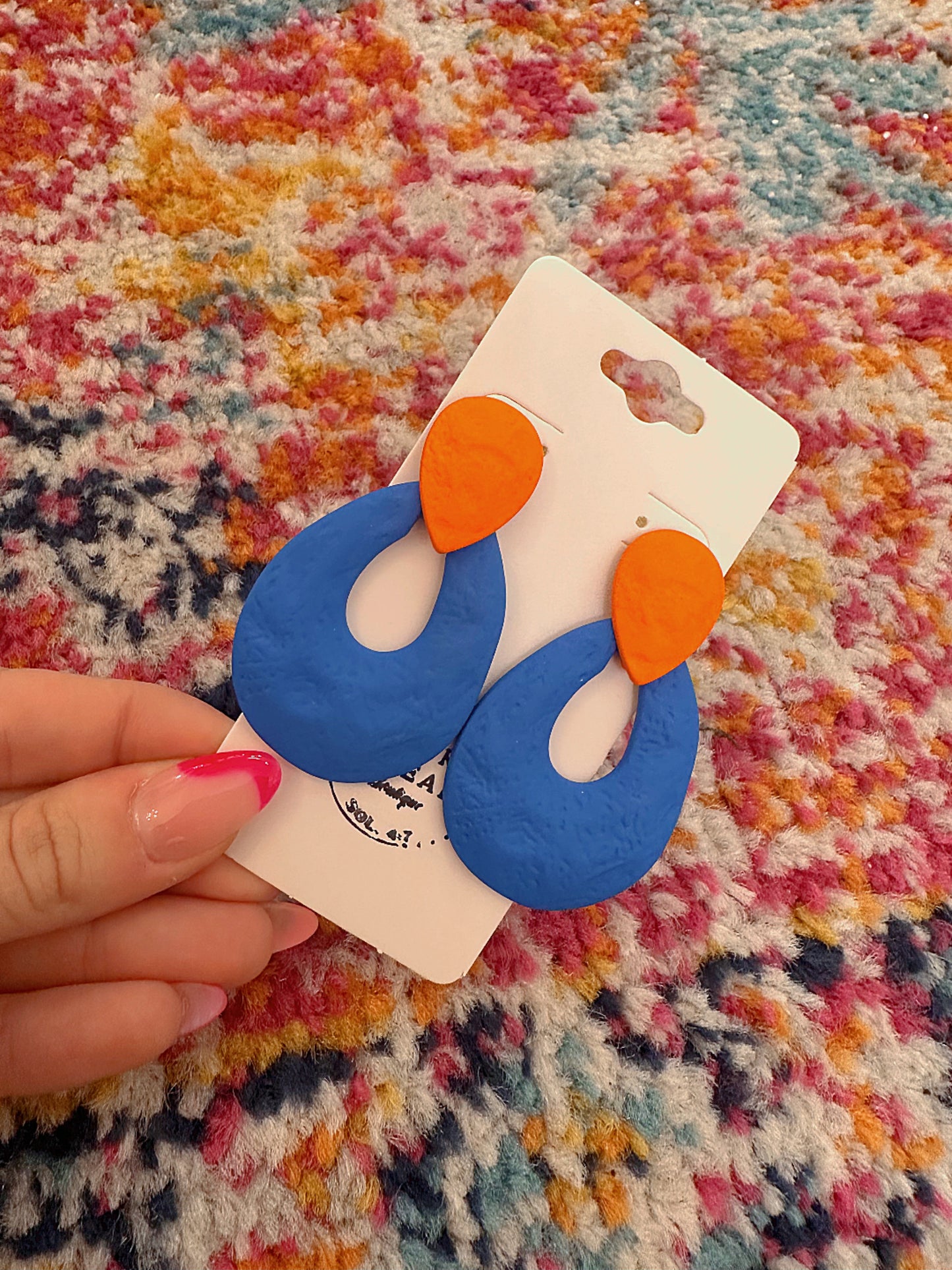 Orange and Blue Clay Earrings