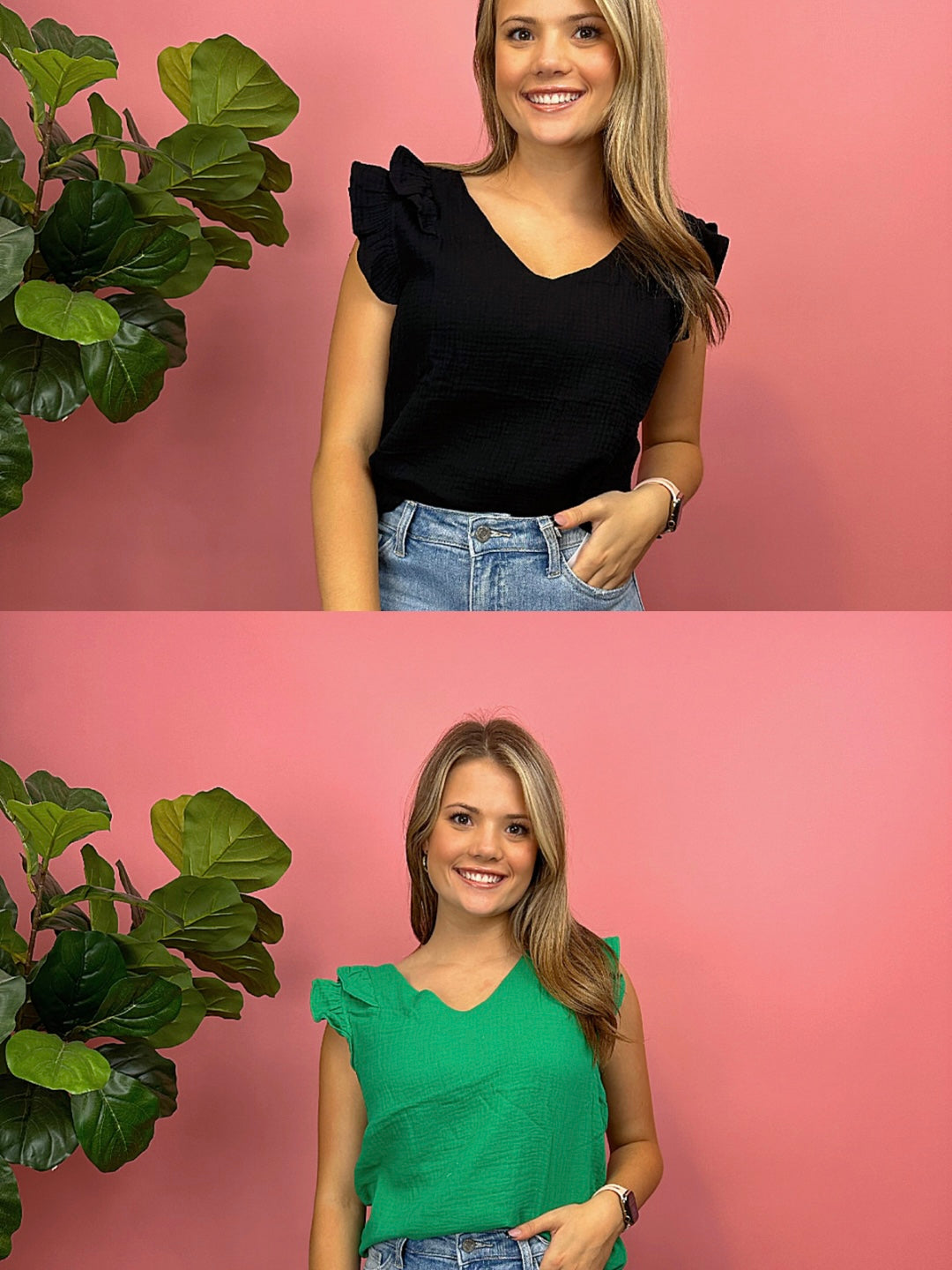 It's Your Choice Ruffle Edged Top- Black or Green
